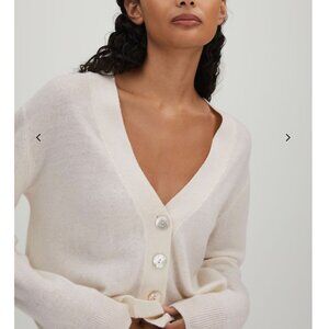 CRUSH Collection Acai Cashmere V Neck Button Down Relaxed Cardigan White Cream S